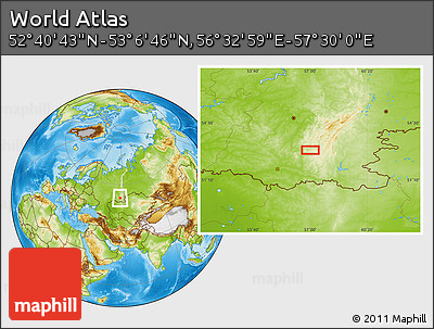 Physical Location Map of the Area around 52° 53' 45" N, 57° 1' 29" E