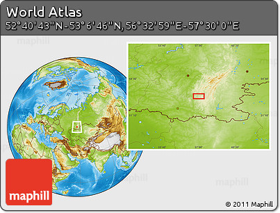 Physical Location Map of the Area around 52° 53' 45" N, 57° 1' 29" E