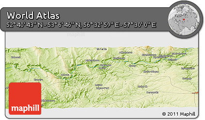 Physical Panoramic Map of the Area around 52° 53' 45" N, 57° 1' 29" E