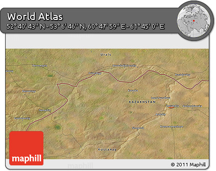 Satellite 3D Map of the Area around 52° 53' 45" N, 61° 16' 29" E