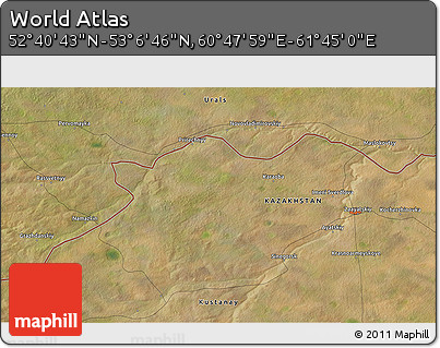 Satellite 3D Map of the Area around 52° 53' 45" N, 61° 16' 29" E