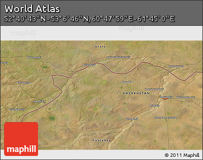 Satellite 3D Map of the Area around 52° 53' 45" N, 61° 16' 29" E