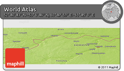 Physical Panoramic Map of the Area around 52° 53' 45" N, 61° 16' 29" E