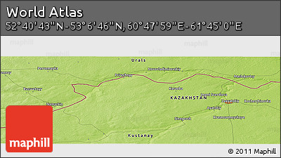 Physical Panoramic Map of the Area around 52° 53' 45" N, 61° 16' 29" E