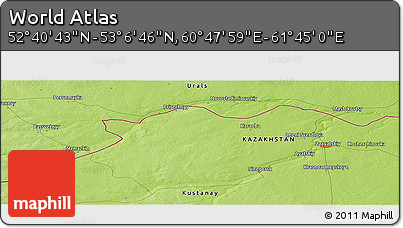 Physical Panoramic Map of the Area around 52° 53' 45" N, 61° 16' 29" E