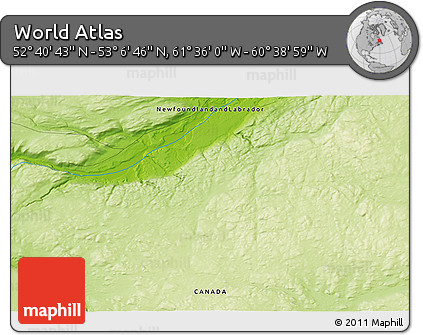 Physical 3D Map of the Area around 52° 53' 45" N, 61° 7' 30" W