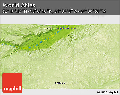 Physical 3D Map of the Area around 52° 53' 45" N, 61° 7' 30" W