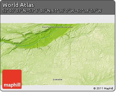 Physical 3D Map of the Area around 52° 53' 45" N, 61° 7' 30" W