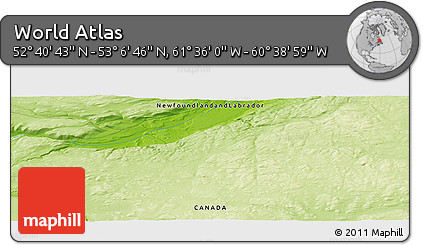 Physical Panoramic Map of the Area around 52° 53' 45" N, 61° 7' 30" W
