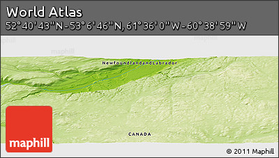 Physical Panoramic Map of the Area around 52° 53' 45" N, 61° 7' 30" W