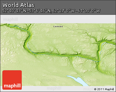 Physical 3D Map of the Area around 52° 53' 45" N, 61° 58' 30" W