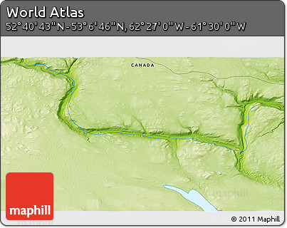 Physical 3D Map of the Area around 52° 53' 45" N, 61° 58' 30" W