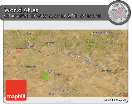 Satellite 3D Map of the Area around 52° 53' 45" N, 62° 7' 30" E