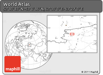 Blank Location Map of the Area around 52° 53' 45" N, 62° 58' 30" E
