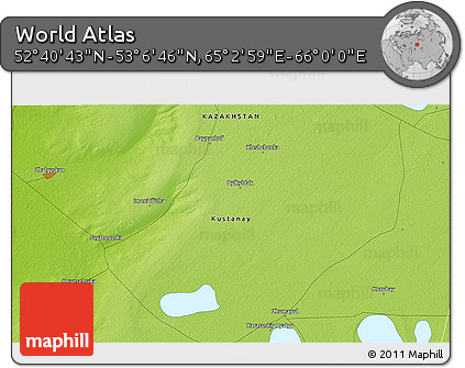 Physical 3D Map of the Area around 52° 53' 45" N, 65° 31' 30" E