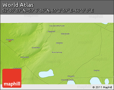 Physical 3D Map of the Area around 52° 53' 45" N, 65° 31' 30" E