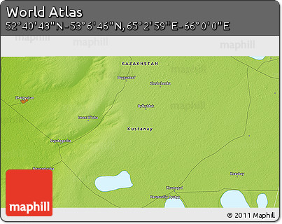Physical 3D Map of the Area around 52° 53' 45" N, 65° 31' 30" E