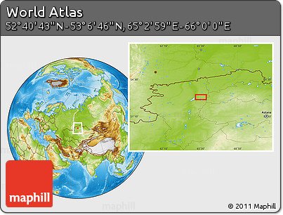Physical Location Map of the Area around 52° 53' 45" N, 65° 31' 30" E