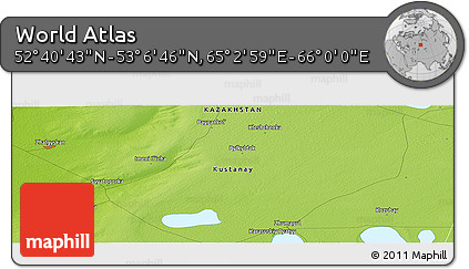 Physical Panoramic Map of the Area around 52° 53' 45" N, 65° 31' 30" E