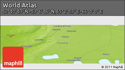 Physical Panoramic Map of the Area around 52° 53' 45" N, 65° 31' 30" E