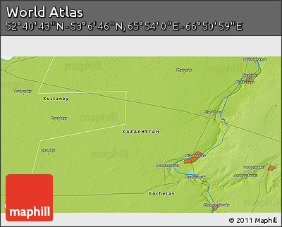 Physical 3D Map of the Area around 52° 53' 45" N, 66° 22' 30" E