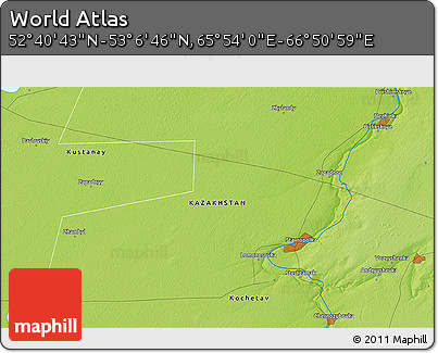 Physical 3D Map of the Area around 52° 53' 45" N, 66° 22' 30" E