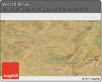 Satellite 3D Map of the Area around 52° 53' 45" N, 66° 22' 30" E