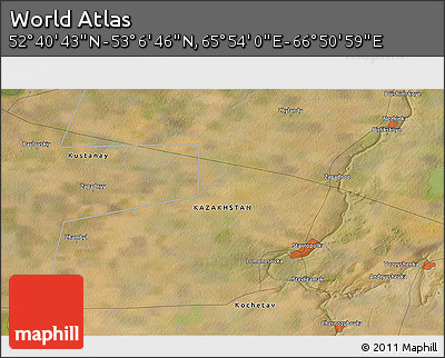 Satellite 3D Map of the Area around 52° 53' 45" N, 66° 22' 30" E