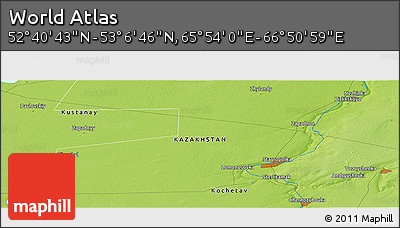 Physical Panoramic Map of the Area around 52° 53' 45" N, 66° 22' 30" E