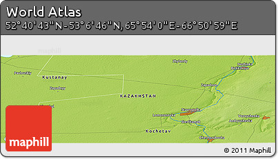 Physical Panoramic Map of the Area around 52° 53' 45" N, 66° 22' 30" E