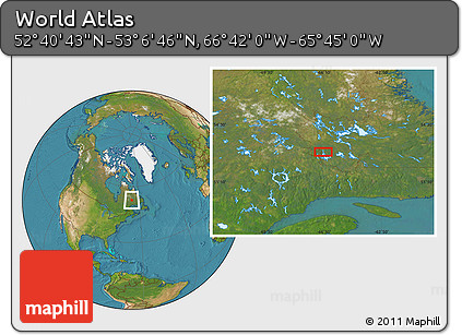 Satellite Location Map of the Area around 52° 53' 45" N, 66° 13' 29" W