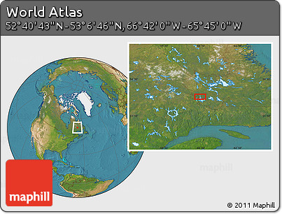 Satellite Location Map of the Area around 52° 53' 45" N, 66° 13' 29" W