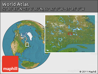 Satellite Location Map of the Area around 52° 53' 45" N, 66° 13' 29" W