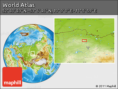 Physical Location Map of the Area around 52° 53' 45" N, 70° 37' 30" E