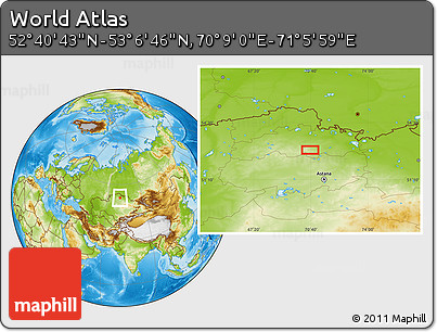Physical Location Map of the Area around 52° 53' 45" N, 70° 37' 30" E