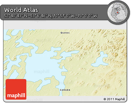 Physical 3D Map of the Area around 52° 53' 45" N, 70° 28' 29" W
