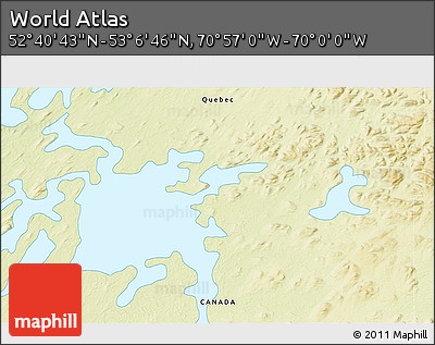 Physical 3D Map of the Area around 52° 53' 45" N, 70° 28' 29" W