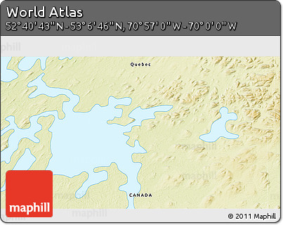 Physical 3D Map of the Area around 52° 53' 45" N, 70° 28' 29" W