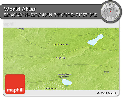 Physical 3D Map of the Area around 52° 53' 45" N, 71° 28' 29" E