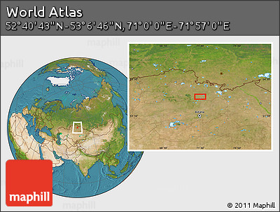 Satellite Location Map of the Area around 52° 53' 45" N, 71° 28' 29" E