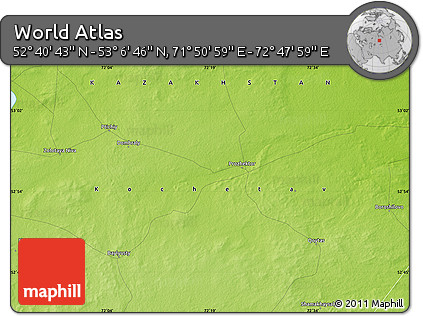 Physical Map of the Area around 52° 53' 45" N, 72° 19' 29" E