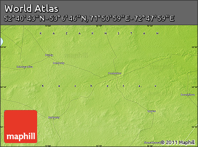 Physical Map of the Area around 52° 53' 45" N, 72° 19' 29" E
