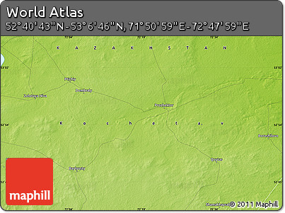 Physical Map of the Area around 52° 53' 45" N, 72° 19' 29" E