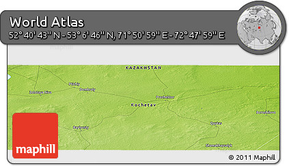 Physical Panoramic Map of the Area around 52° 53' 45" N, 72° 19' 29" E
