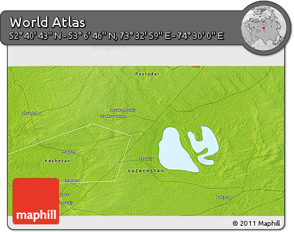 Physical 3D Map of the Area around 52° 53' 45" N, 74° 1' 30" E