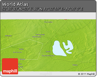 Physical 3D Map of the Area around 52° 53' 45" N, 74° 1' 30" E