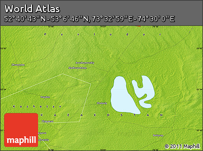 Physical Map of the Area around 52° 53' 45" N, 74° 1' 30" E