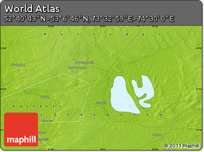 Physical Map of the Area around 52° 53' 45" N, 74° 1' 30" E