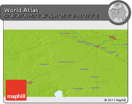 Physical 3D Map of the Area around 52° 53' 45" N, 75° 43' 29" E