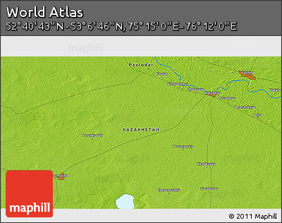 Physical 3D Map of the Area around 52° 53' 45" N, 75° 43' 29" E